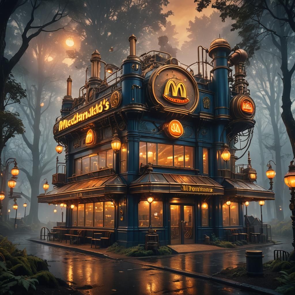 Steampunk McDonald's Restaurant in Mystical Forest