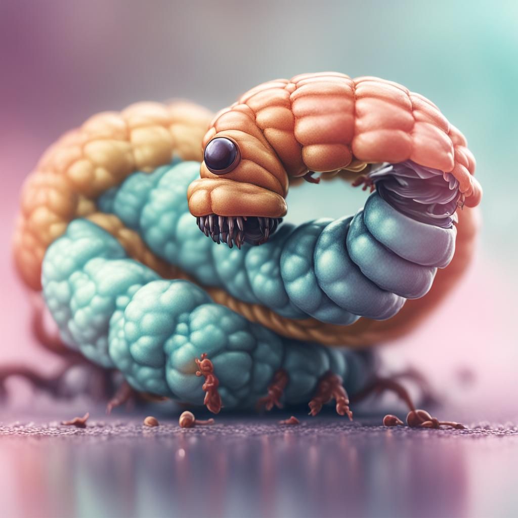 Hyper-Realistic Worm with Belt in Macro Shot