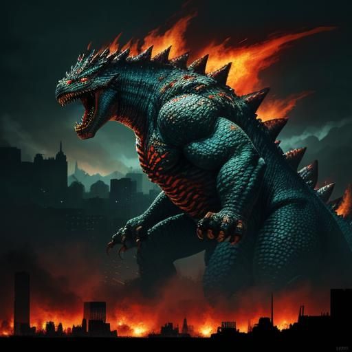 Emperor Godzilla Roars in Comic Book Style