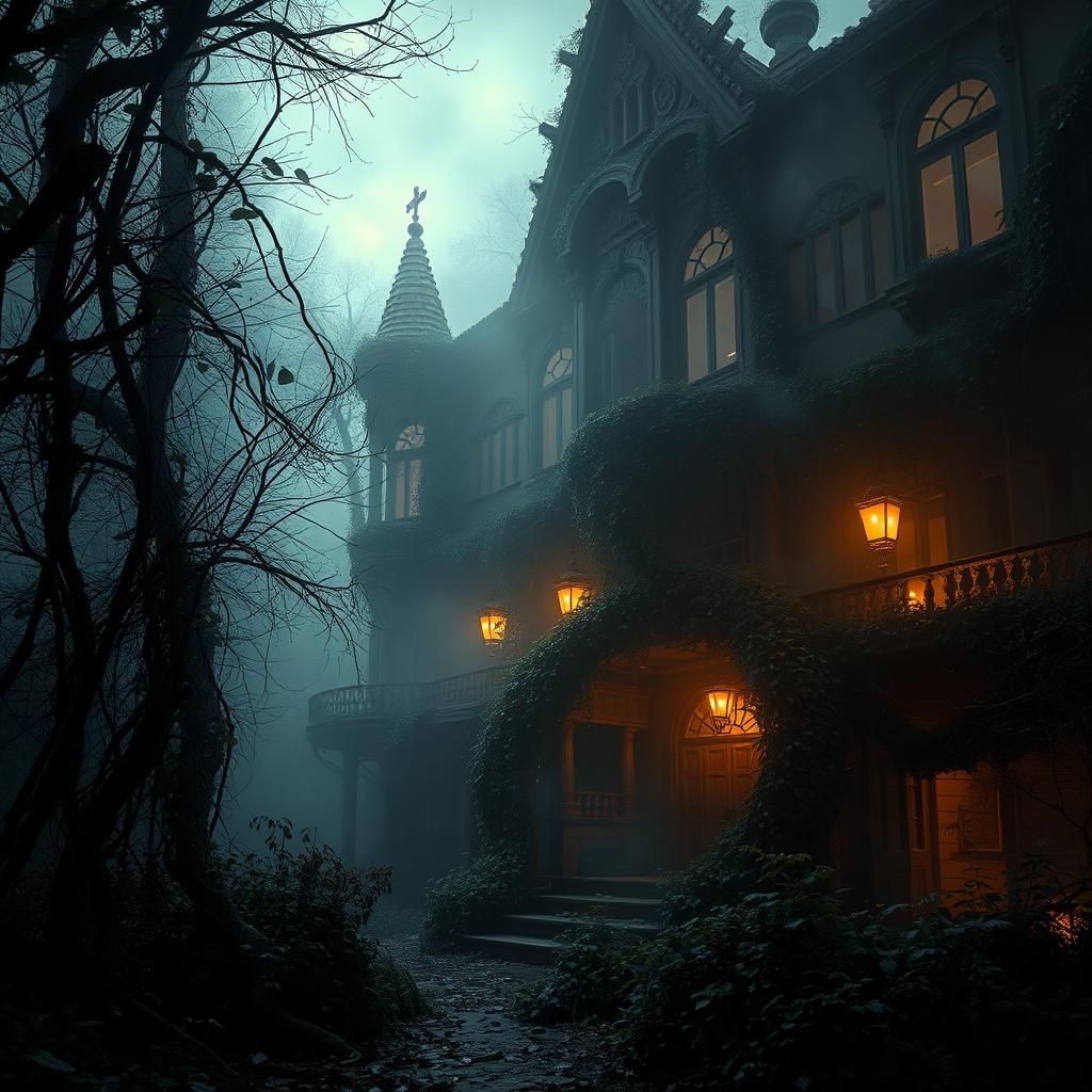 Eerie Ancient Villa in Gothic Art Nouveau Style
