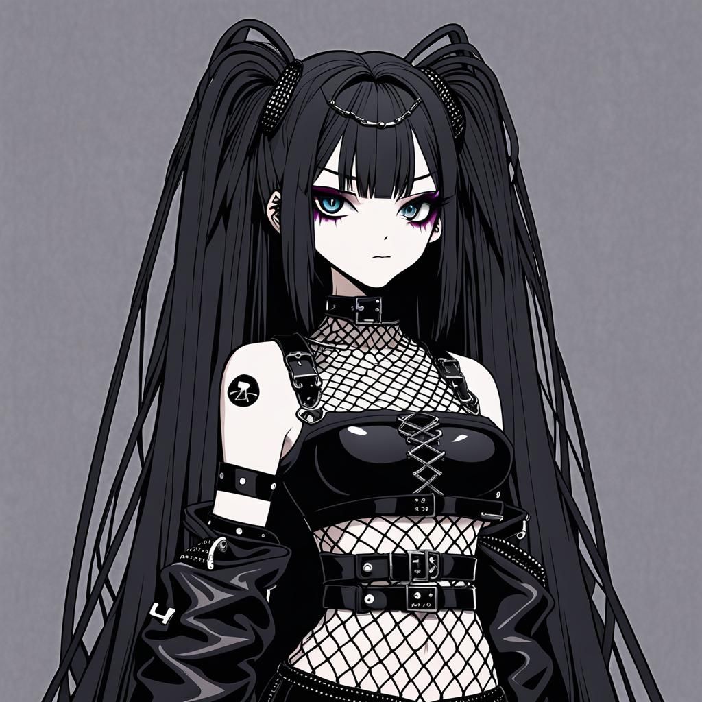 Anime Goth Girl in Fishnets, 4K Resolution