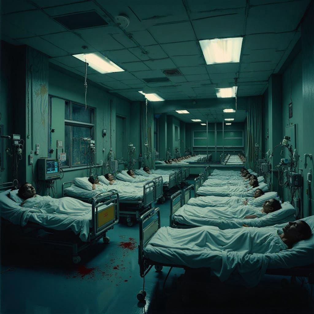 Zombie Hospital Ward at Night, in Monet-Inspired Style