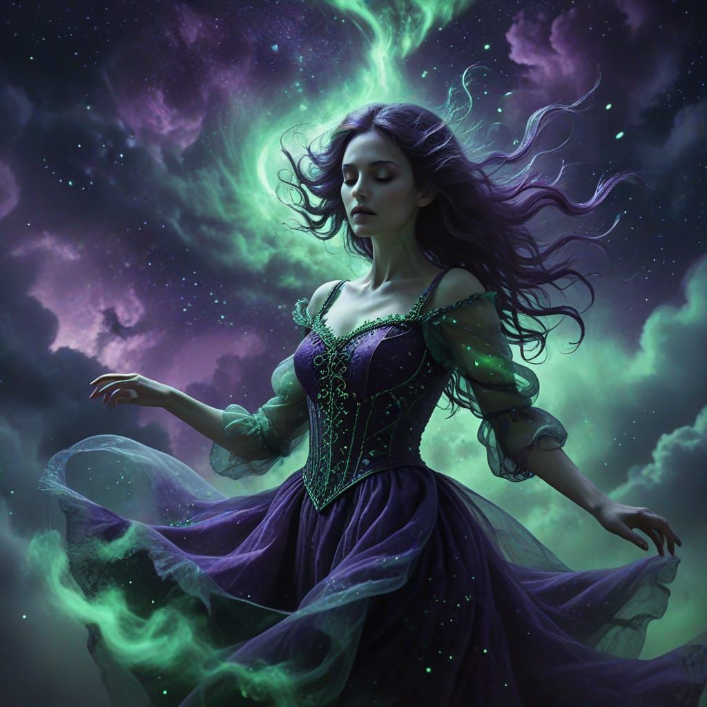 Eerie Gothic Aurora Borealis in a Whimsical Style