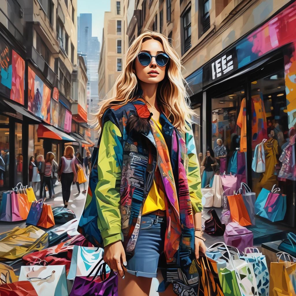 Vibrant City Fashionista in Shopping Spree