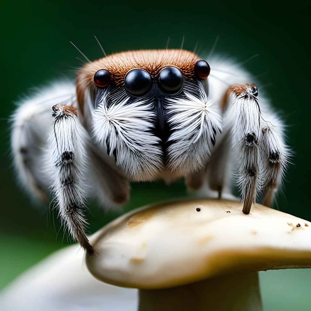 Adorable Jumping Spider on Mushroom: Hyperrealistic Close-Up