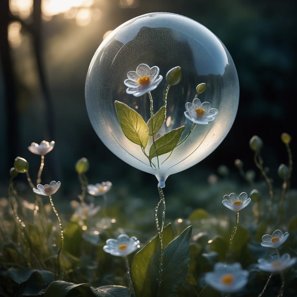 Glass Fantasy Flowers in a Weightless Water Balloon