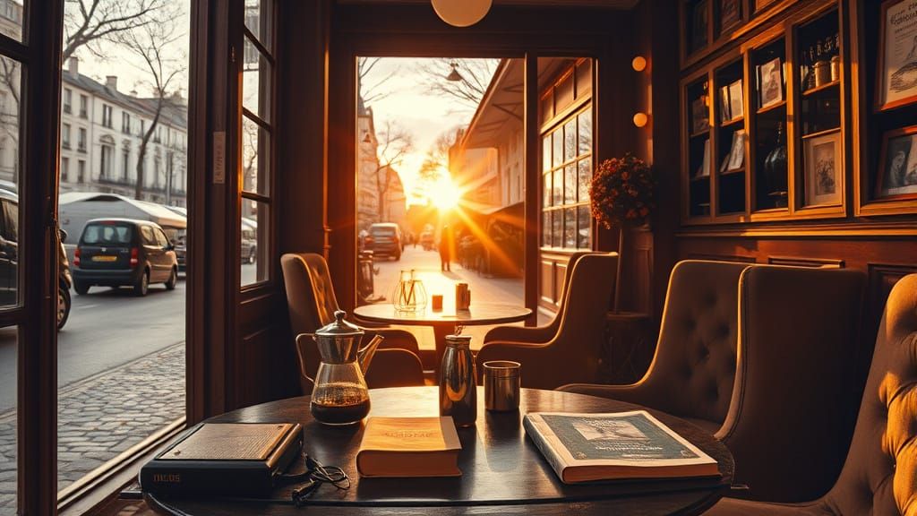 Vintage Parisian Café in Autumn Glow