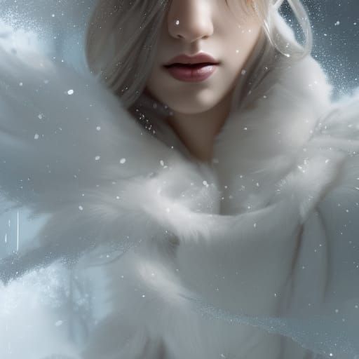 Photorealistic Portrait in Snow: Hyperdetailed Art
