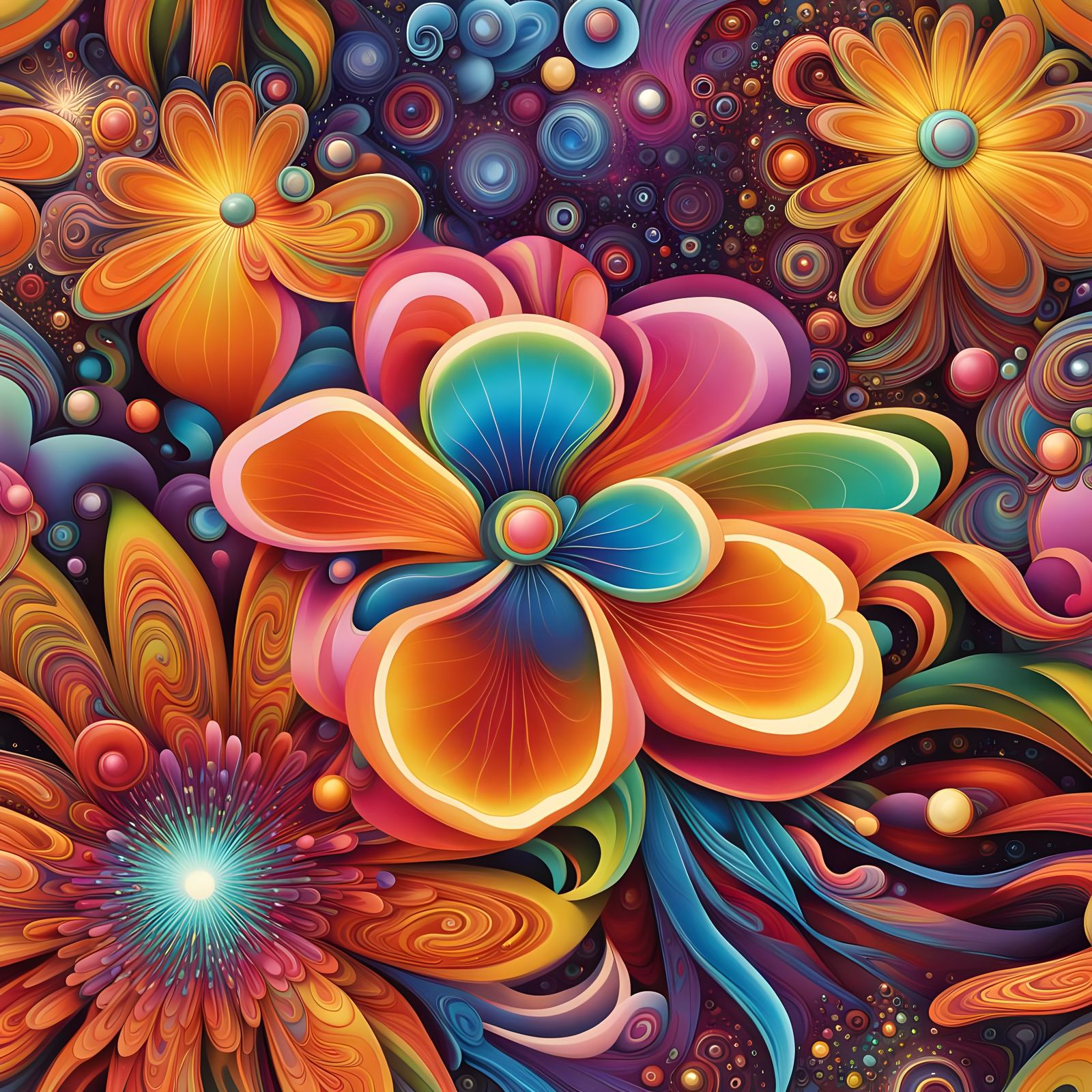 Rainbow Flowers in 1970s Style, Hyperrealistic Photography