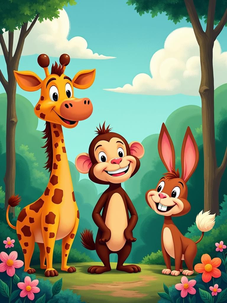 Vibrant Forest Friends in Classic Disney Style