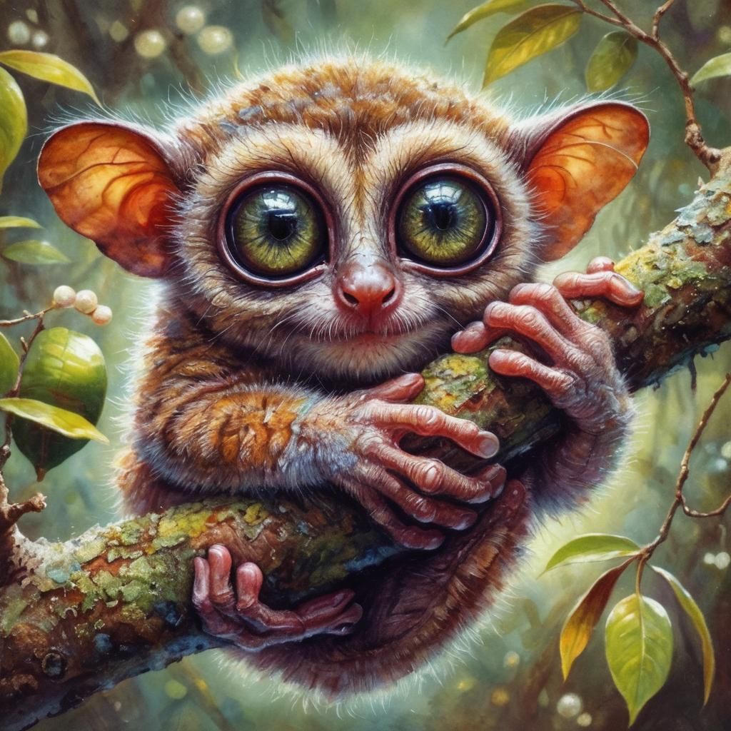 Tarsier in Moonlit Rainforest, Loish Soft Pastels