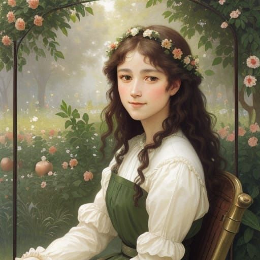 Dreamy Summer Garden Girl with Peaches