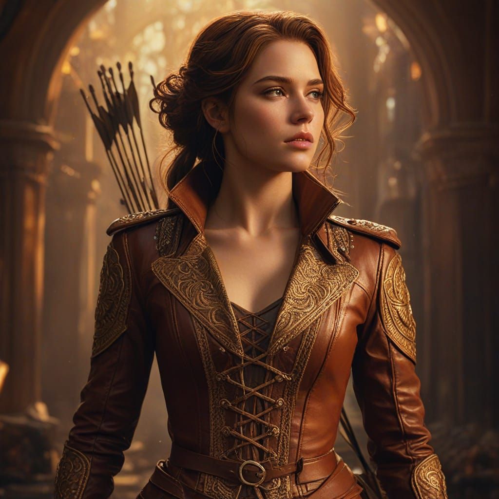 Auburn Haired Archer in Golden Light: Fantasy Art