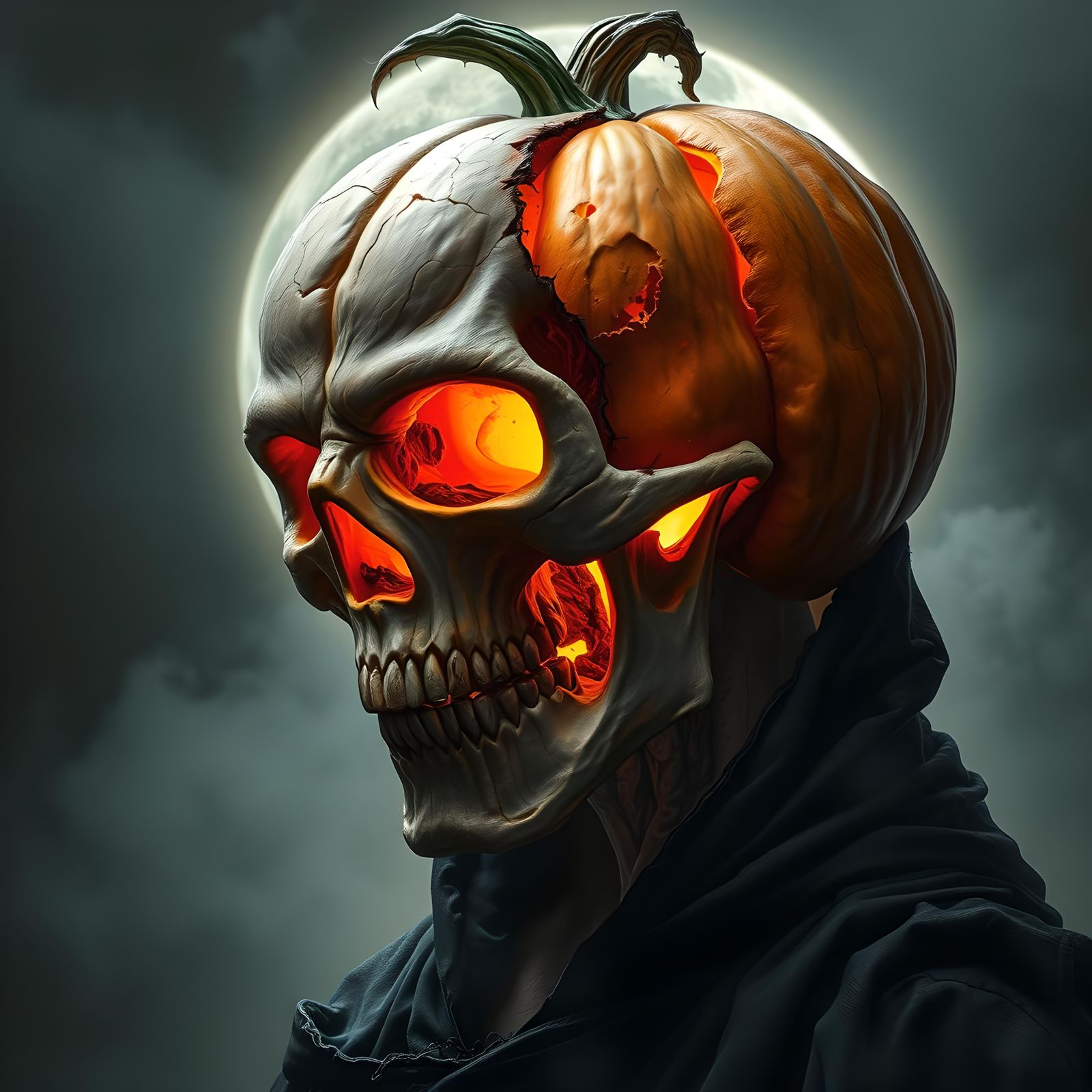 Half-Skull Jack-o'-Lantern in Dark Fantasy Style