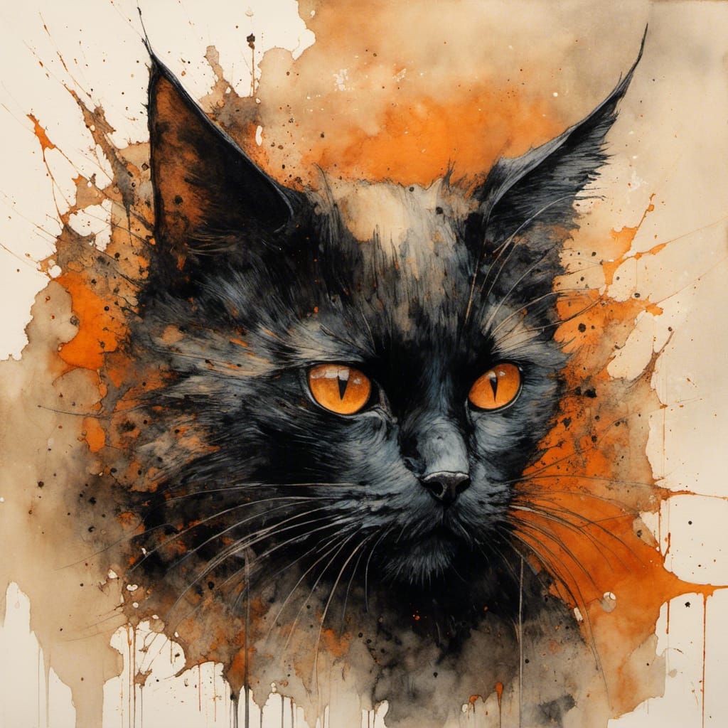 Eerie Close-Up of a Black Cat in Digital Art