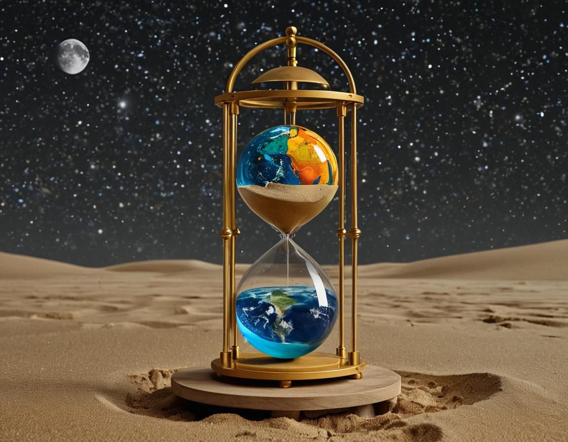 Hourglass Containing Earth and Moon in Pop Art Style