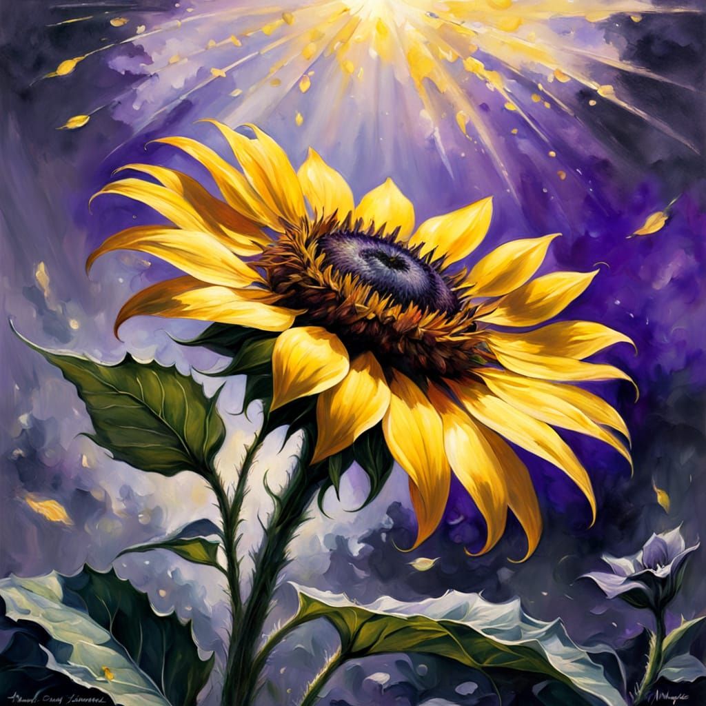 un beau fond violet avec une belle fleur de tournesol