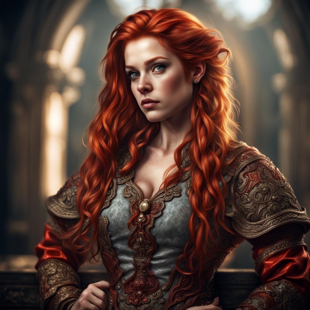 Stunning Red-Haired Dwarf Supermodel in Hyperrealistic Style