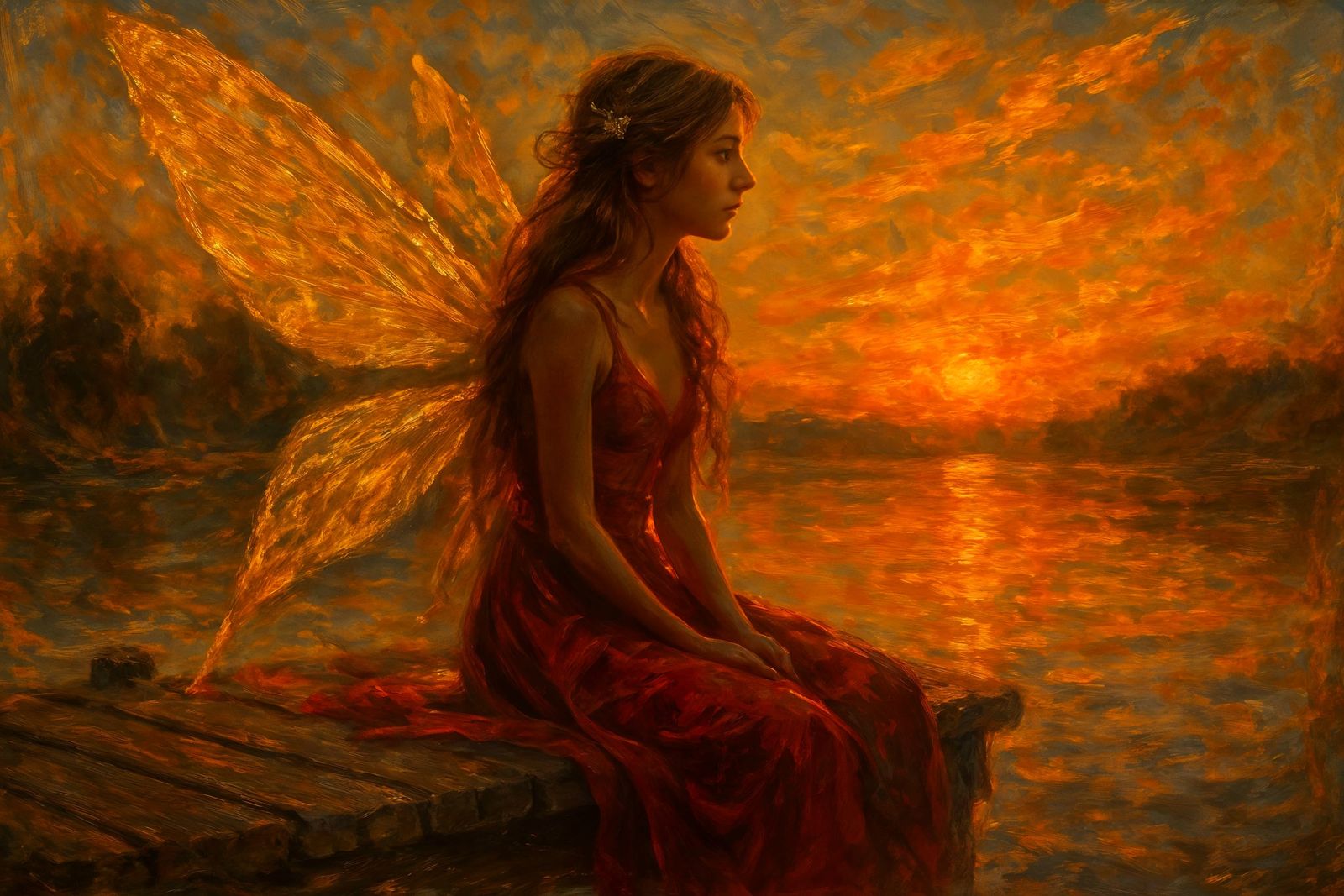 Fairy Princess on Dock at Golden Hour: A Matte Painting