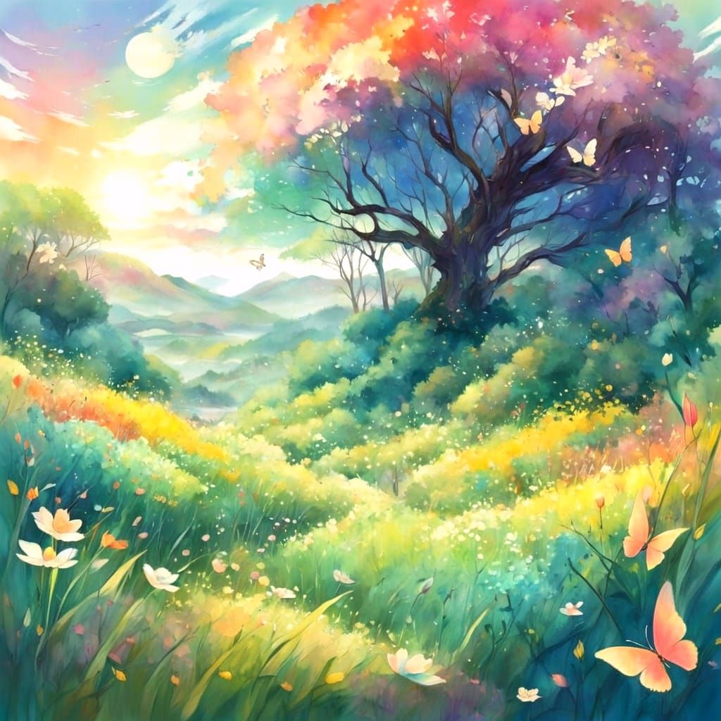 Vibrant Spring Scene in Anime-Inspired Style