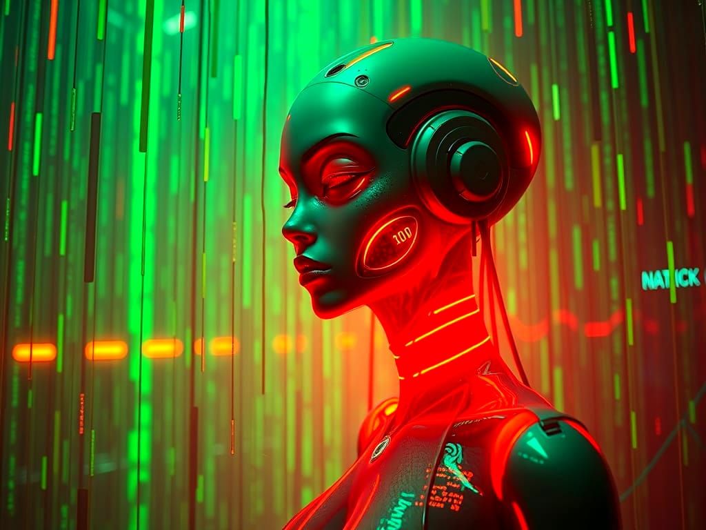 Retroweird Sci-Fi Female Alien in Neon Bioart Style