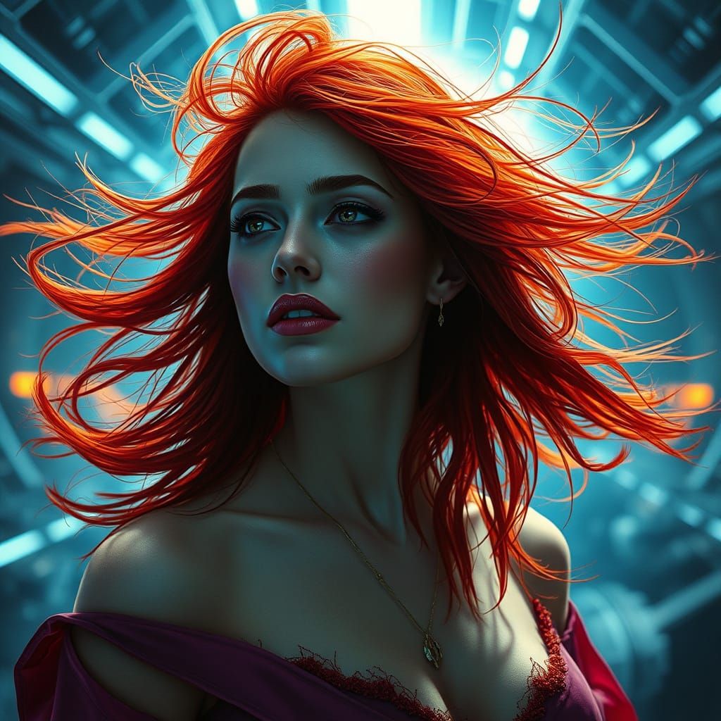 Futuristic Redhead Beauty in Sci-Fi Style