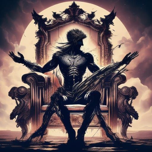 Lucifer and God Swap Thrones in Surreal Oil Painting