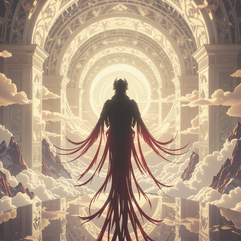 Phoenix on Crystal Mountain Under Twin Suns, Oil Painting St...