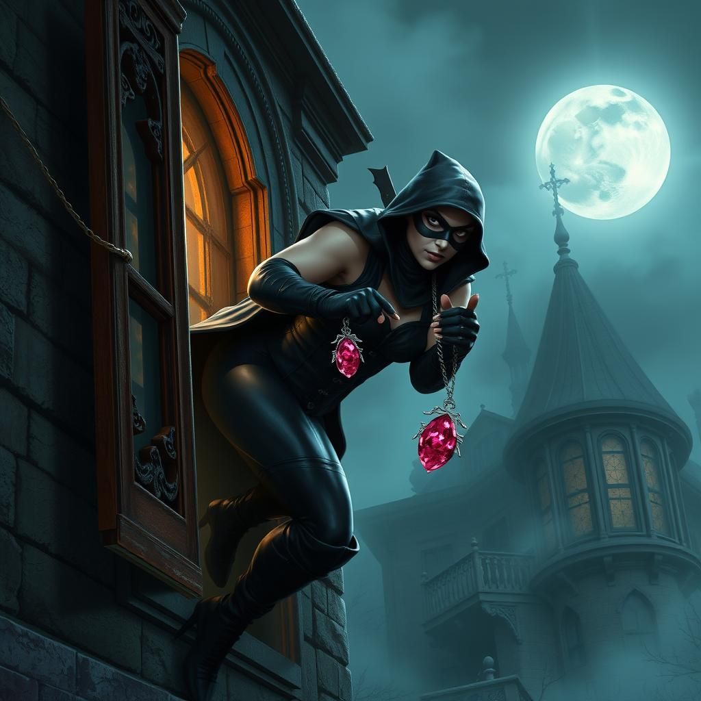 Fantasy Thief Escapes with Ruby Pendant