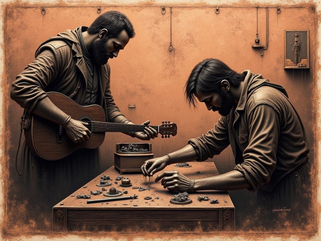 Copper Etching Art: Detailed Monochromatic Print