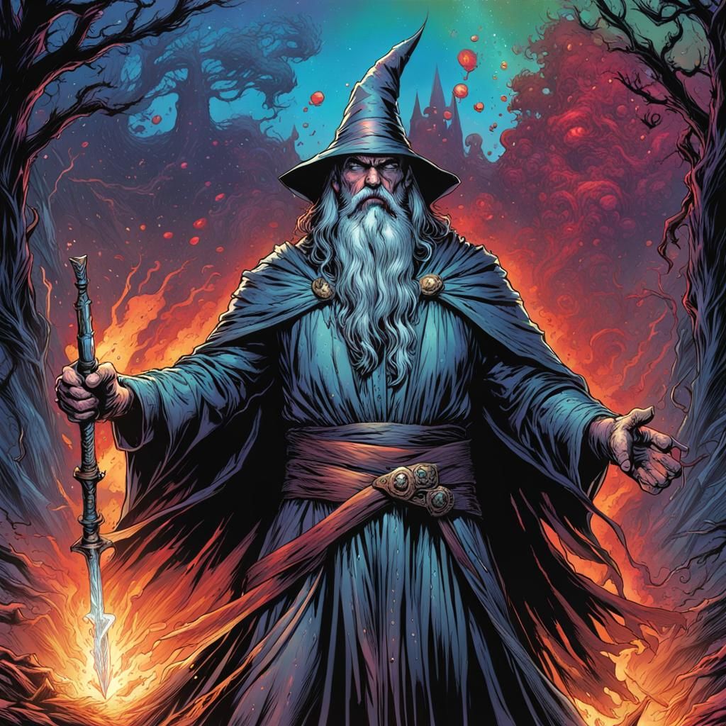 Wizard Bleeding Rainbow Blood in Comic Book Art