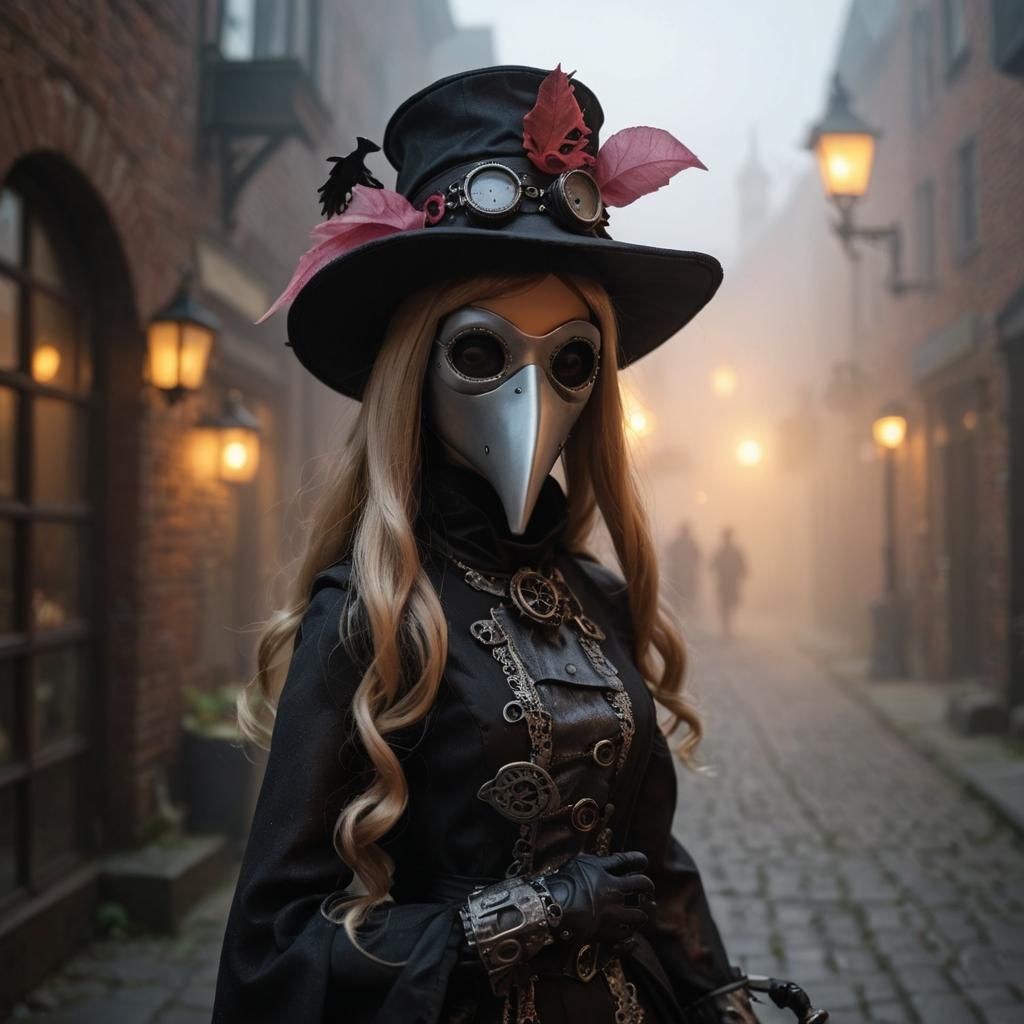 Steampunk Barbie Plague Doctor in Light Fog