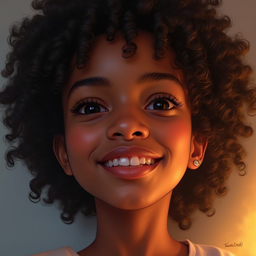 Contemporary Digital Portrait of a Young Woman with a Bright...