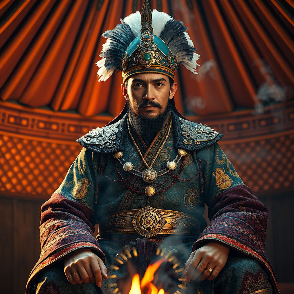 Mongolian Warrior in Ger: Hyper-Realistic Portrait