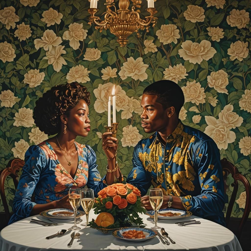 Couple's Candlelight Dinner in Portrait Art Style