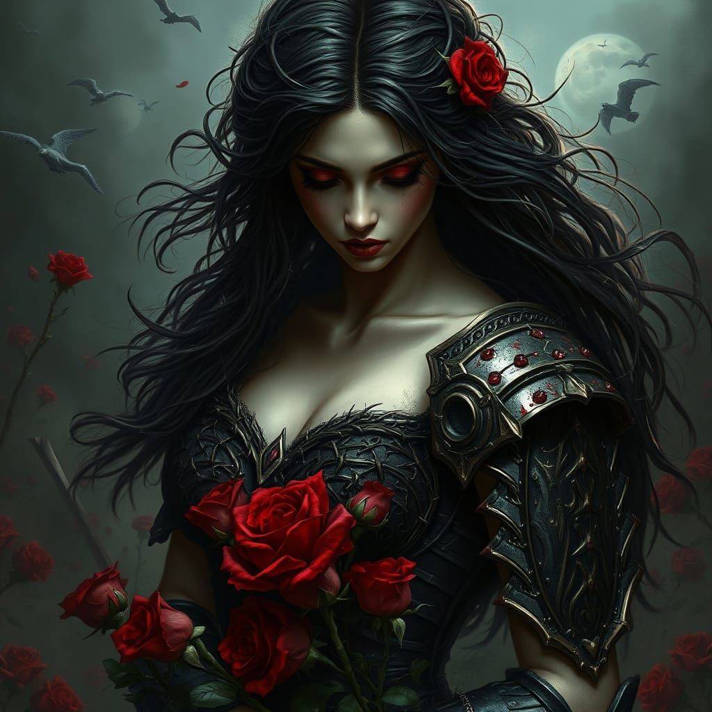 Ethereal Lovelorn Warrior in Dark, Dramatic Horror Art