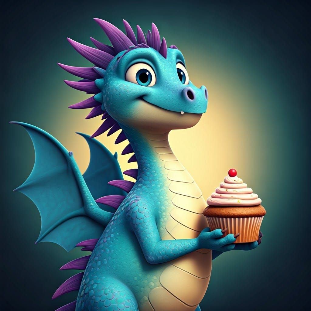 Turquoise Blue Dragon with Purple Accents and Bright Backgro...