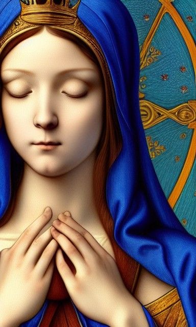 Virgin Mary with Golden Crown Digital Illustration