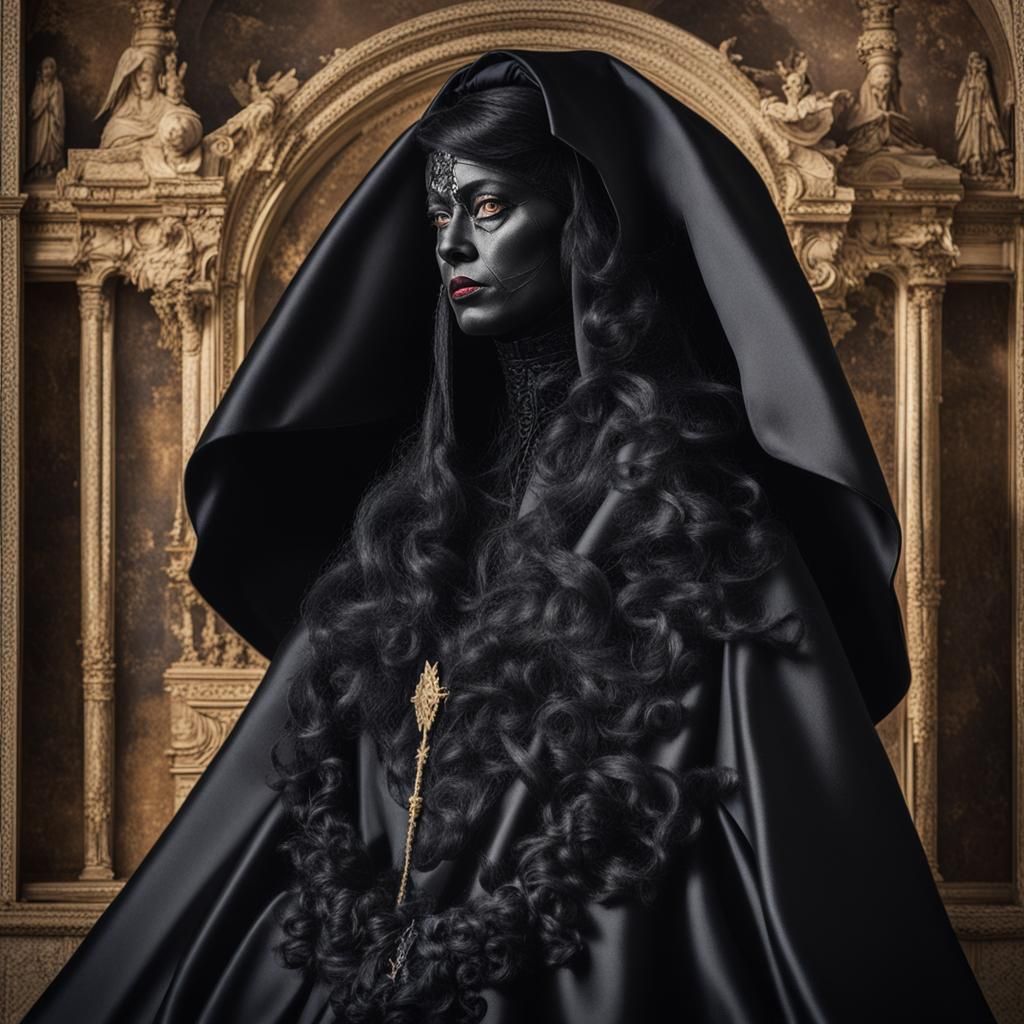 Black Satin Couture Drag Queen in Victorian Gown