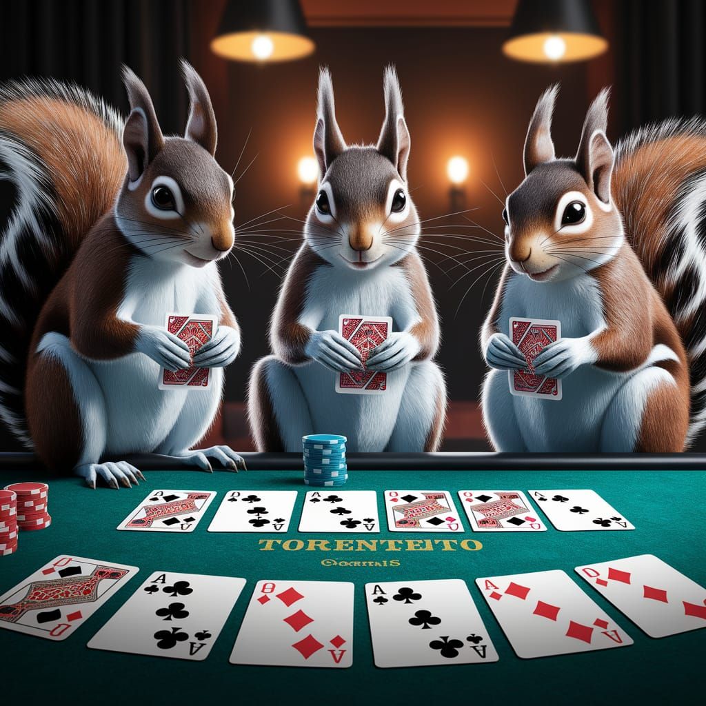 Surreal Squirrels Play Poker in a Whimsical, Cinematic Scene