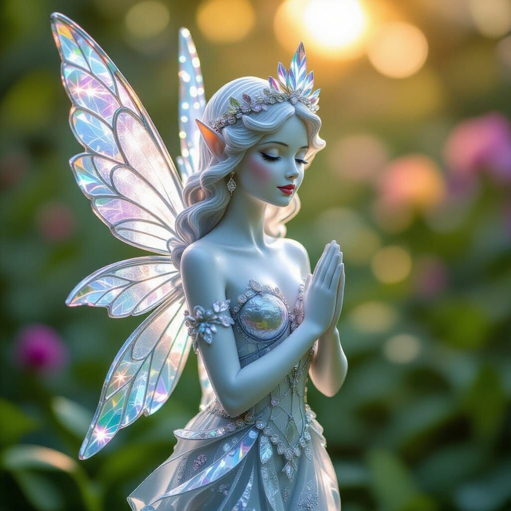 Crystal Fairy Statue in Enchanted Garden