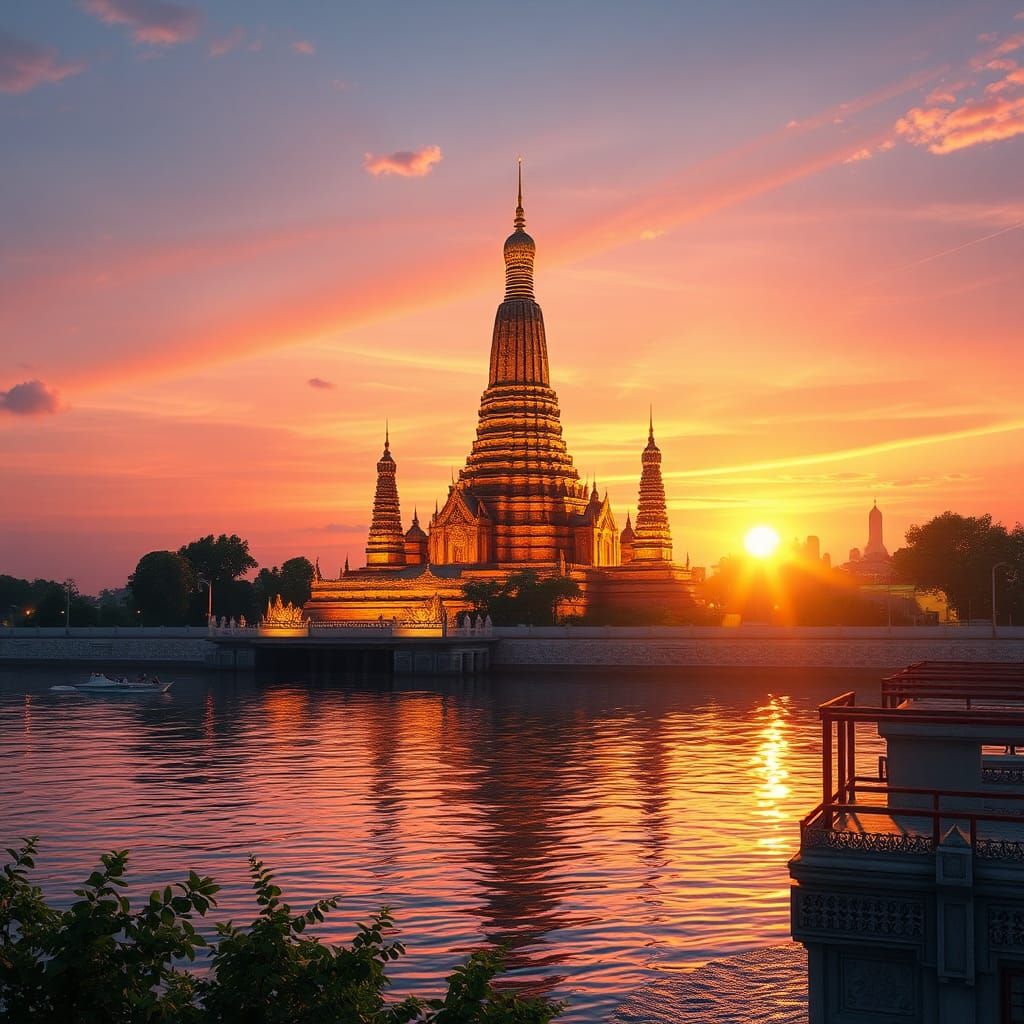 Wat Arun Sunset Pagoda in Detailed 3D Style