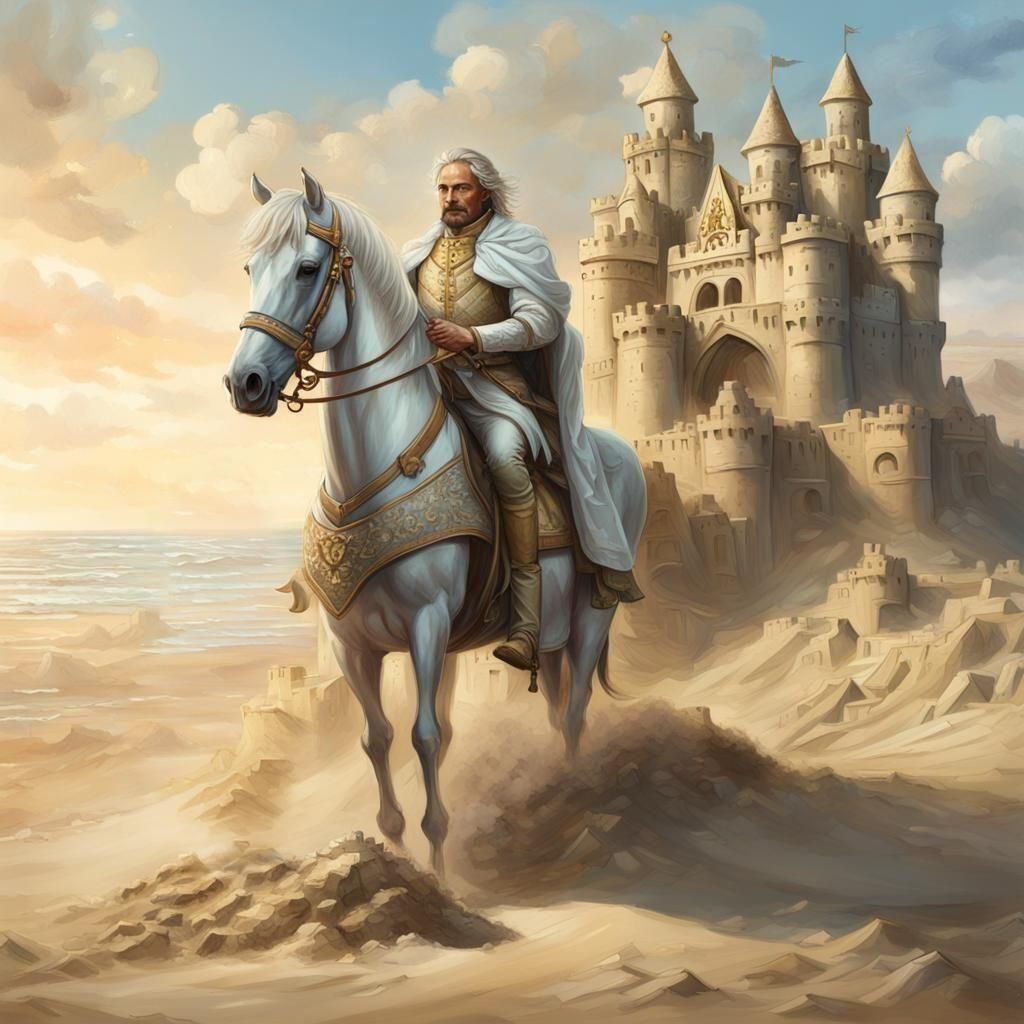 King on Horse Emerges from Sandcastle