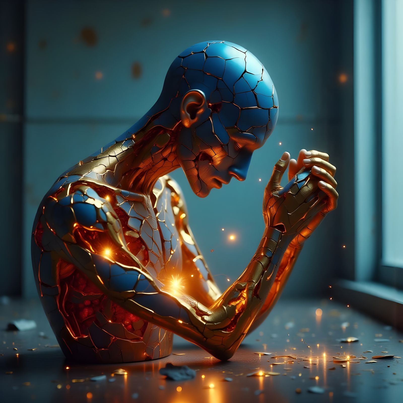 Bio-Mechanical Portrait with Glowing Circuitry