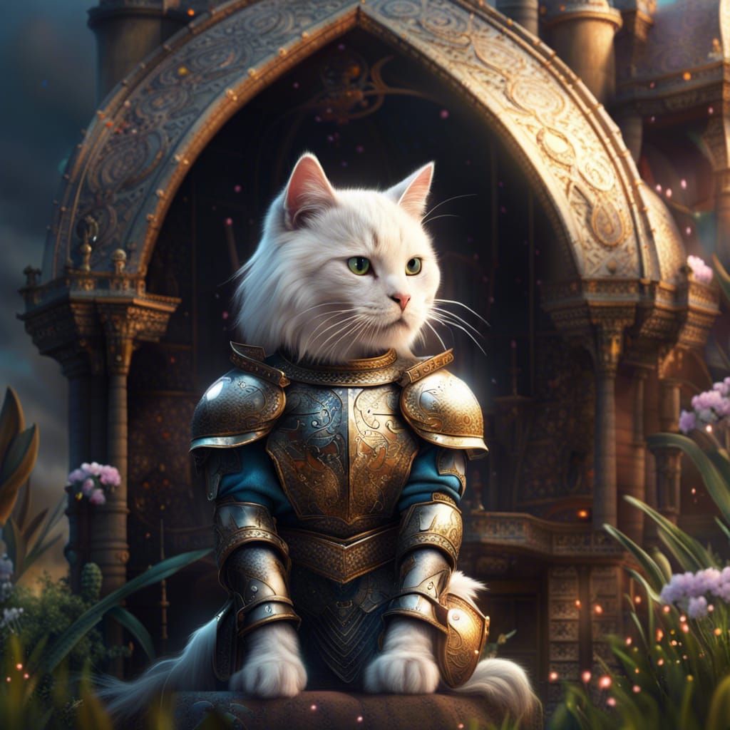 Fantastical Knight Cat in Mystic Digital Painting