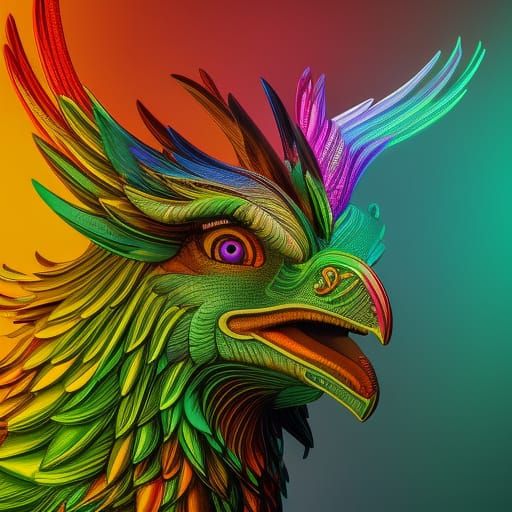 Rainbow Griffin Portrait in Enchanted Forest