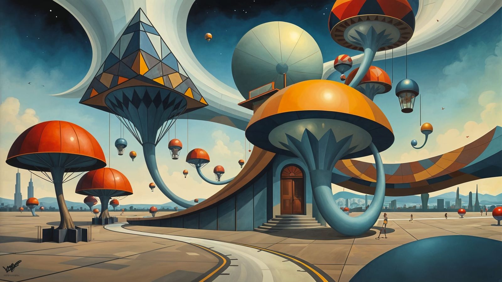 Geometric Fractal Painting in Art Deco Style