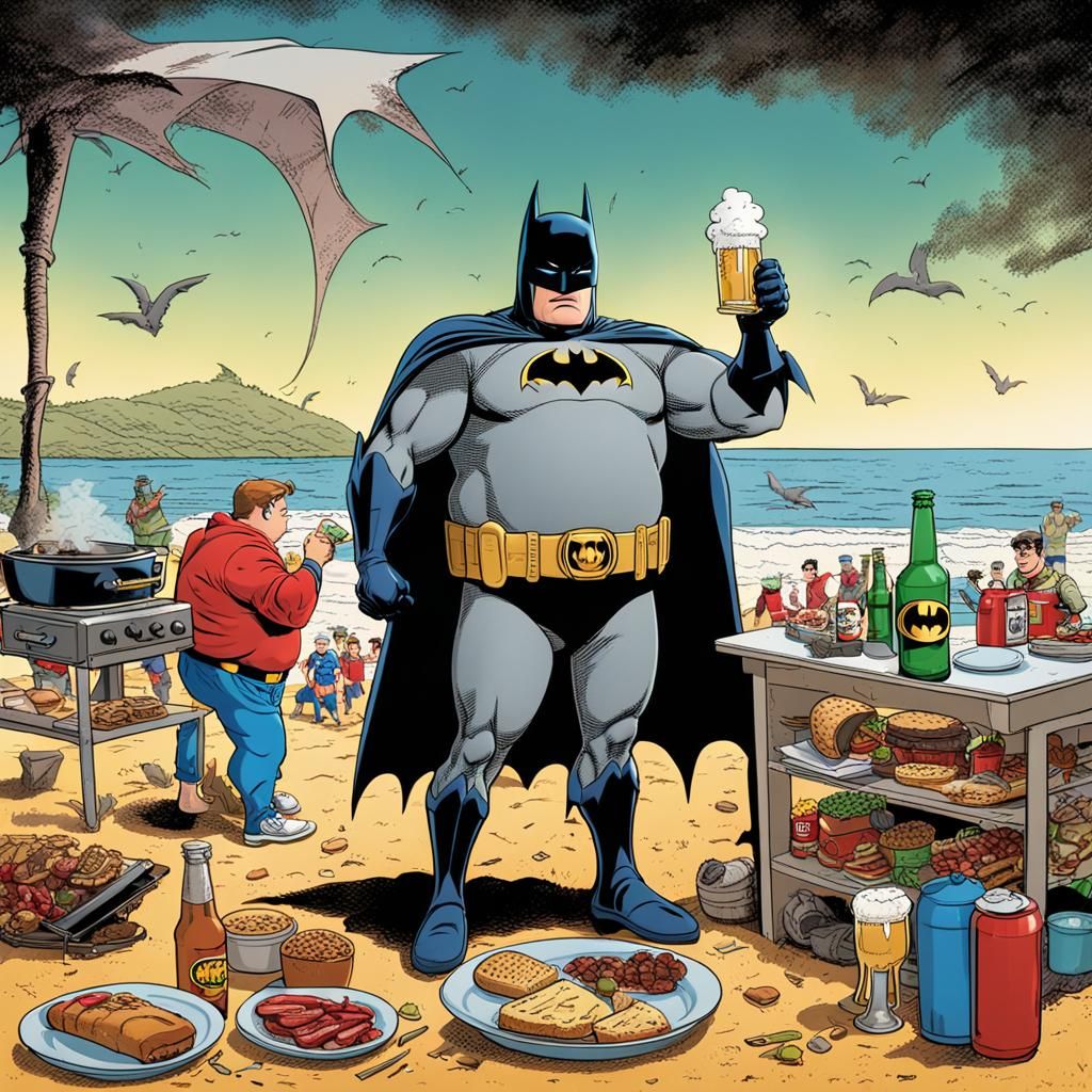 Batman BBQ on Australian Beach, Wide Angle