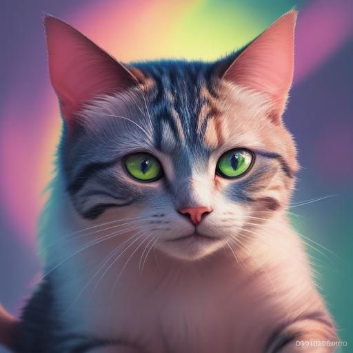 Playful Animate Cat in Surreal Spring Colors