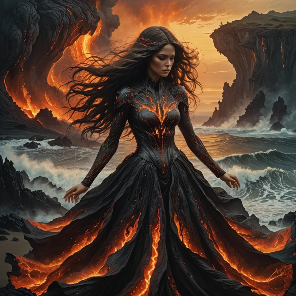 Lava Woman Erupts from Volcanic Skirt